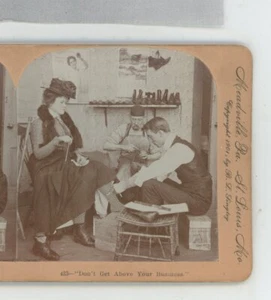 Don't Get Above Your Business Stocking Comic Keystone Stereoview - Picture 1 of 2