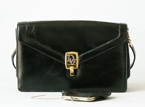 Christian Dior Vintage Black Leather shoulder bag and pouch - Picture 1 of 15