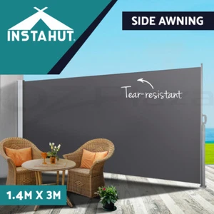 Instahut Side Awning Sun Shade Outdoor Blinds Retractable Screen 1.4X3M GR - Picture 1 of 11
