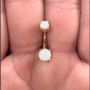 14G Titanium PRONG SET White Opal Stone BELLY BUTTON RING NAVEL BARBELL Jewelry - Picture 1 of 3