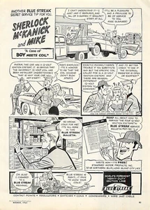 Service Station Magazine Print Ad BLUE STREAK 1963 Sherlock McKanick Comic - Picture 1 of 1