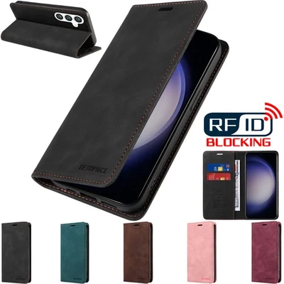 For Samsung S25+ S24 S23 S22 S21 S20 S10 Leather Wallet Case Cover RFID Blocking - Image 1 of 4