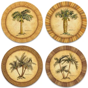 Absorbent Stone Drink Coasters, Palm Tree, Assortment, Neutral Palette (Set o... - Picture 1 of 7