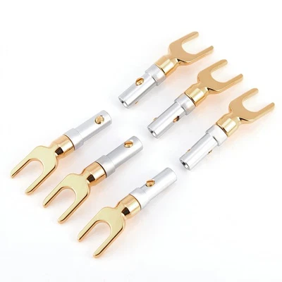 6Pcs Gold Plated 4mm Banana U Fork Y Spade Plug Speaker Wire Connector Screw - Image 1 of 4