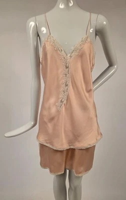 DEADSTOCK VINTAGE 2 PC SILK CAMISOLE LINGERIE SET W LACE TRIM  - Image 1 of 4