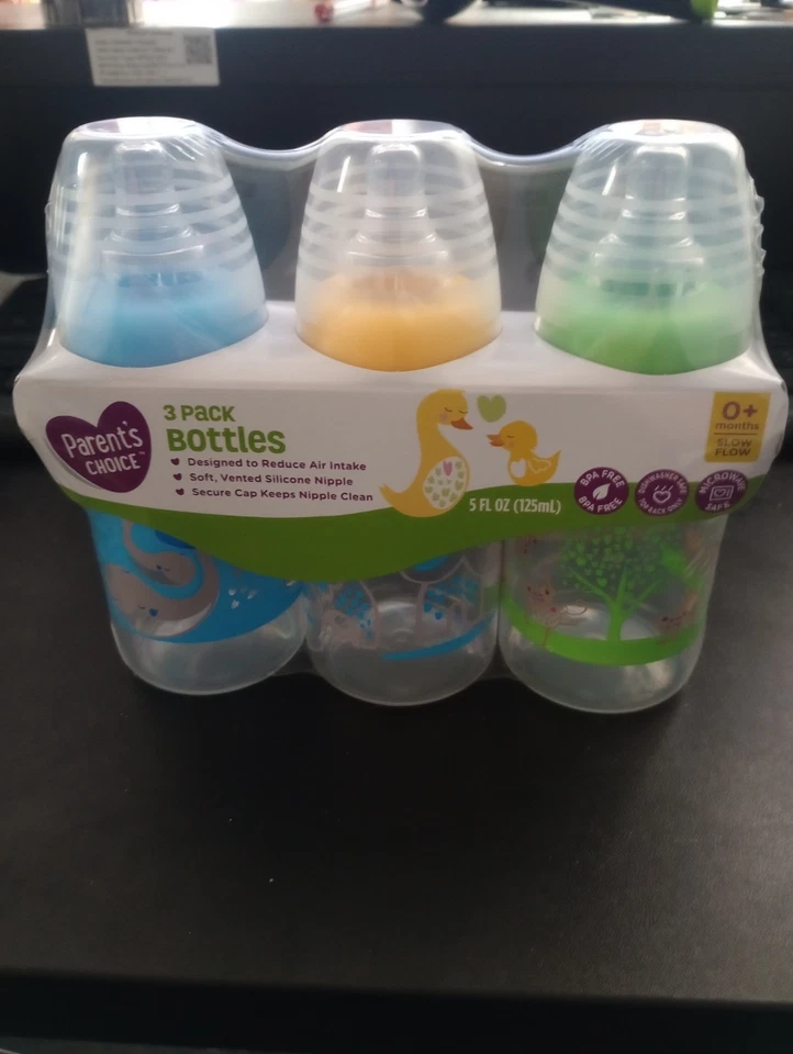 Parent's Choice Slow Flow 5oz Multicolor BPA Free Baby Bottles Newborns 0+M 3PK - Image 1 of 1