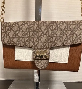 Anne Klein Signature Wallet Geldbörse an Kette Crossbody Handytasche Khaki Braun - Bild 1 von 10