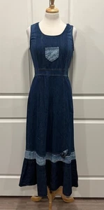 Vintage 90er Spencer Alexis Denim Maxikleid Gr. 8 Patchwork Western Boho Landhaus - Bild 1 von 11