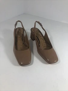 Scarpe a pompa Sam Edelman Terra Slingback punta quadrata tacco a blocco beige morbide taglia 8,5 - Foto 1 di 8