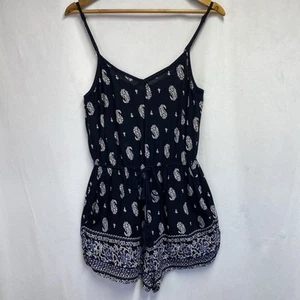 Band of Gypsies Elastic Waist Strap V-Neck Romper Women Small Black Side Pockets - Picture 1 of 17