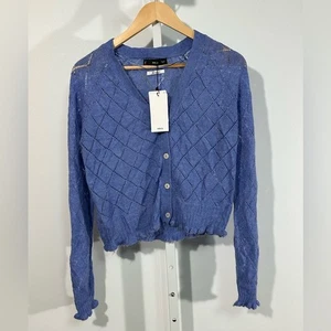 Cardigan MNG Mango Mohair misto maglia a punta - blu pervinca, taglia M, nuovo con etichette - Foto 1 di 5