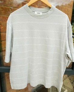 L COS Sage Green / White Stripe 'BOXY' Relaxed Hemp / Cotton T SHIRT WASHED VGC - Picture 1 of 12