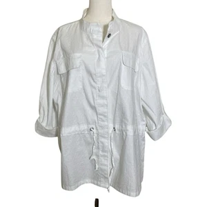 Chico's Size 3 XL 16-18 White Cotton Textured Dot Jacket - Picture 1 of 8