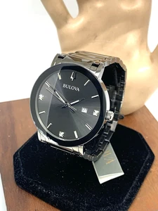 Reloj Hombre Bulova 98D158 Cuarzo Esfera Negra Acento Diamante Acero Inoxidable 42mm - Imagen 1 de 14