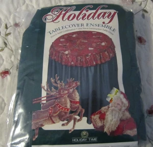 Holiday Time, Conjunto de mantel decorativo estampado redondo liso, nuevo - Imagen 1 de 3