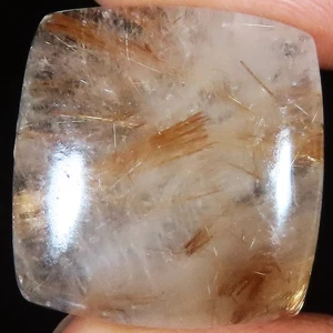 (21X22X06 MM SIZE) 35.45 Carat. NATURAL RUTILE QUARTZ CUSHION CABOCHON GEMSTONE - Picture 1 of 6
