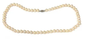 Vintage 14K White Gold, Diamond & 8.5-9mm Cream Cultured Akoya Pearl Necklace - Picture 1 of 6