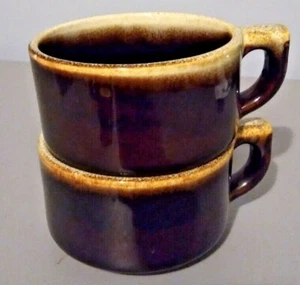 VTG Pfaltzgraff Gourmet Brown Drip Glazed Low Coffee Mugs 2pcs. Made in USA FAB! - Picture 1 of 5