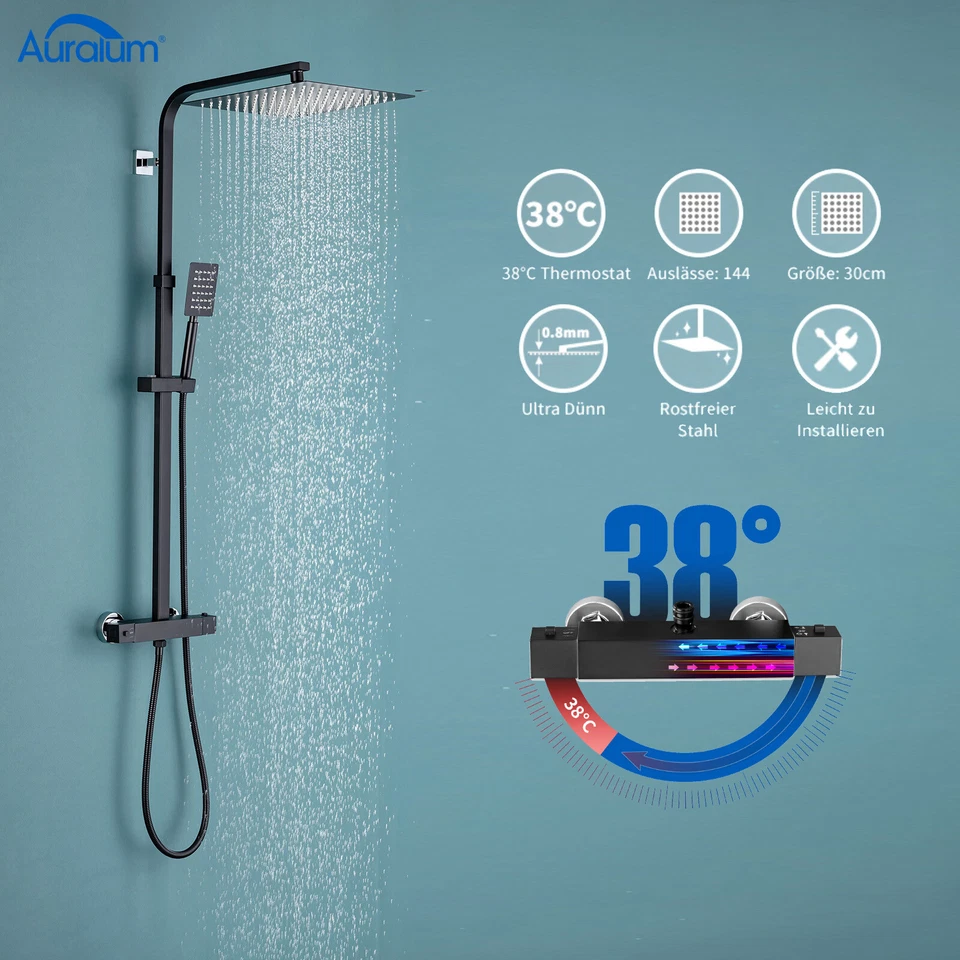 Duschsystem mit Thermostat Duscharmatur Regendusche Duschset Handbrause Dusche - Bild 1 von 4