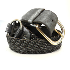 Linea Pelle Hip Belt XL Handmade Black Charcoal Leather Braid Brass Rings Buckle