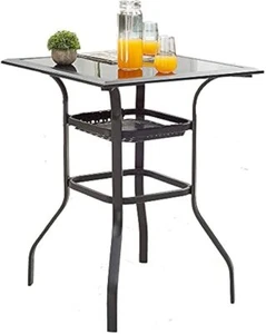 2-Tier Side Tea Patio Table Tempered Glass Top Outdoor Bar Table with Storage - Picture 1 of 6