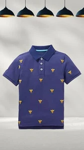 Ex Mini Boden Boy's Embroidered Pique Polo Shirt in Navy Blue Giraffes (Defect) - Picture 1 of 2