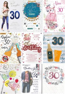 Milestone 30th Birthday Card For Relatives, Friends, Open, Various Designs - Picture 1 of 36