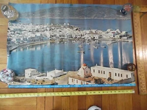 Original vintage poster ATHENS Greece view Myconas, Aspioti-Elka, 32"- 22" AS-IS - Picture 1 of 12