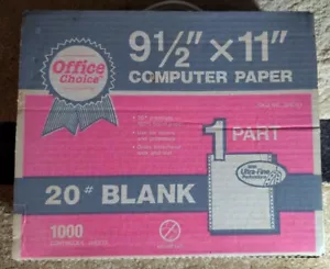 New Continuous Feed Paper 20# 9.5X 11 Dot Matrix Computer Paper 1000 Count NOS - Picture 1 of 2