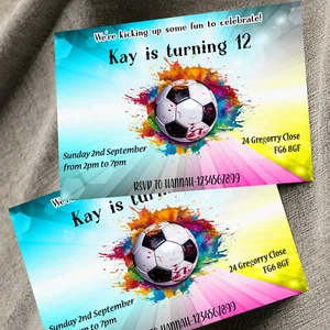 Personalised Football Birthday Party Invitations Football invites A6 x10 - Picture 1 of 5