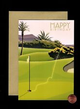 HTF anniversaire golf golf vert herbe trou drapeau MAGNIFIQUE INTÉRIEUR carte de vœux
