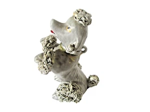 Vintage Tiny Winking Ceramic Poodle Dog Ornament Gray Spaghetti Fur with Loop - Picture 1 of 7