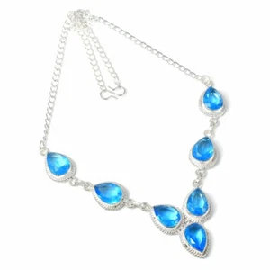 Swiss Blue Topaz Gemstone Handmade 925 Sterling Silver Jewelry Necklaces Sz 18" - Picture 1 of 1