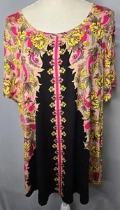 JM Collection Plus Size Oaklyn Ornate - Print Short-Sleeve Top Multi-Colored 3X - Picture 1 of 7
