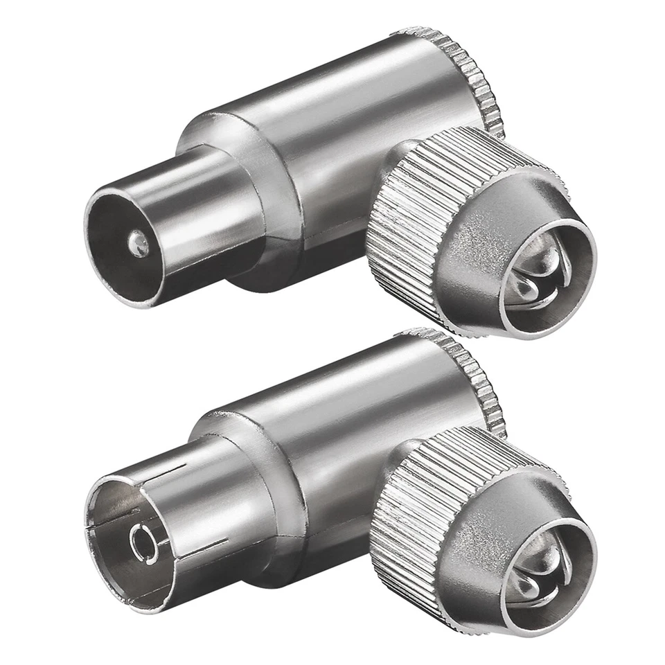 Winkel IEC Stecker + Kupplung paar Stück KOAX TV Antennen Buchse Metall Koaxial