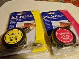 Set of 2 Ink Jet Refill Kits Yellow & Magenta HP, Dell Epson & Most Cartridges - Picture 1 of 9