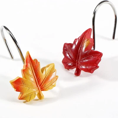 Maple Leaf Shower Curtain Hooks, 12Pcs Thanksgiving Decorative Shower Curtain Ho - Image 1 of 4