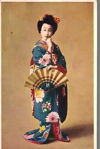 Vintage Postkarte - Japanische Dame in voller Tracht mit Fächer - Bild 1 von 2