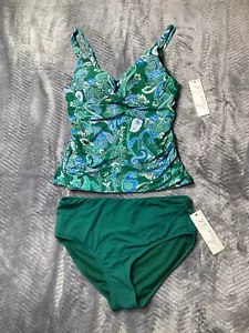 Anne Cole Swim Tankini Set Small NWT 2 Piece Green Paisley Swimsuit - Picture 1 of 11