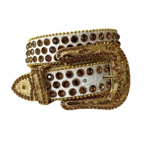 Western Cowgirl Faux Alligator Rhinestone Studded Leather Belt - Picture 1 of 4
