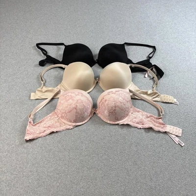 Victorias Secret Body By Victoria Bras Womens 36D Push Up 3 Pack Nude Black Pink - Image 1 of 4