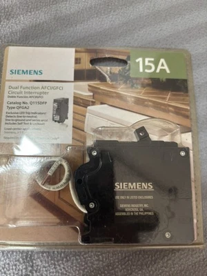 Interruptor de circuito Siemens 15A doble función AFCI/GFCI Q115DFP Foto 1 de 3