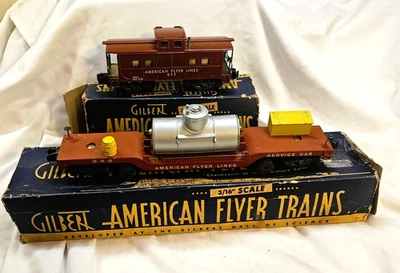 American Flyer Gilbert 948 Track Cleaning Car & Caboose 977 w/Brakeman N!CE - Image 1 of 4