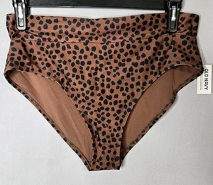 Matching High-Waisted Printed Banded Bikini Swim Bottoms In Brown Black Spots XL - Picture 1 of 7
