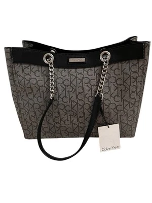 Calvin Klein Womens Tote Chained Handbag 14” Black / Gray NWT! MRSP $178 READ! - Image 1 of 4