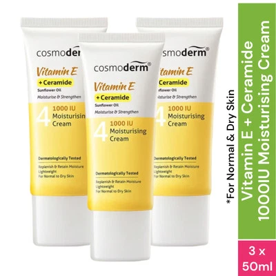 COSMODERM Vitamin E + Ceramide 1,000IU  Moisturising Cream Replenish  (3 x 50ml) - Image 1 of 4