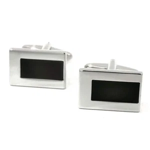 Black and Chrome Offset Cufflinks - Picture 1 of 3