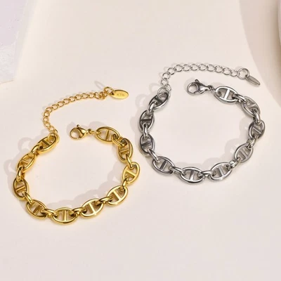 Edelstahl Armband, Mariner-Glieder, 18 + 5 cm, Damen Herren, Farbe: Silber/Gold - Bild 1 von 3