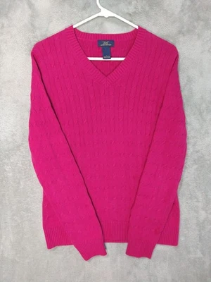 Suéter Brooks Brothers Mujer Grande Rosa Tejido con Cable Algodón Pullover Cuello en V 346 Foto 1 de 4
