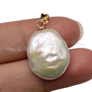 17x22mm echte natürliche weiße Träne Barock Perle Anhänger 14k Gelbgold - Bild 1 von 10